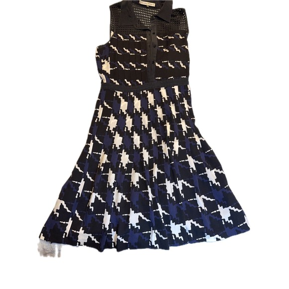 Trina Turk Dress Sleeveless Fit & Flare Houndstooth Pleated Career - Picture 1 of 5